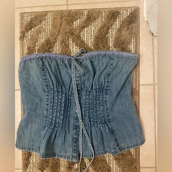 NWT Free People|| Denim Wink Wink Tube Top in Medium Wash, Size large Western - Picture 3 of 7